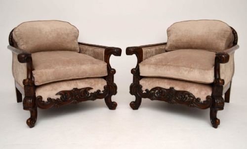 Pair of Antique Swedish Walnut Armchairs
