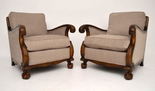 Pair of Antique Swedish Satin Birch Armchairs