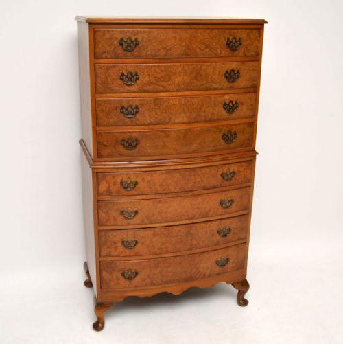 Antique Georgian Style Burr Walnut Chest on Chest