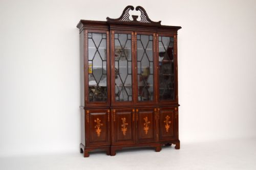 Antique Mahogany Breakfront Bookcase with Stunning Satinwood Inlays