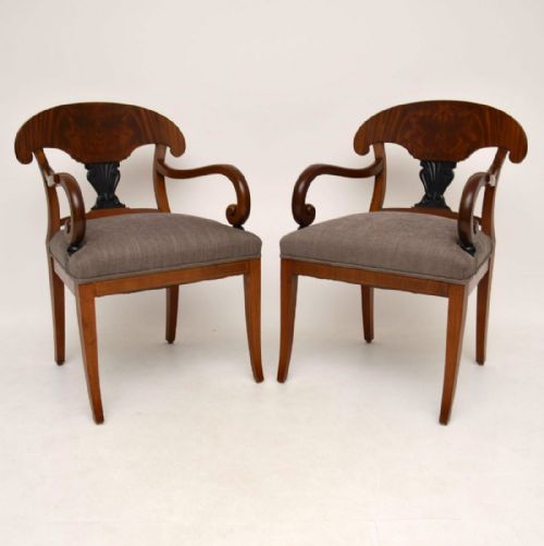 Pair of Antique Swedish Satin Birch Armchairs