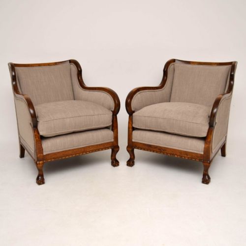 Pair of Antique Swedish Satin Birch Armchairs