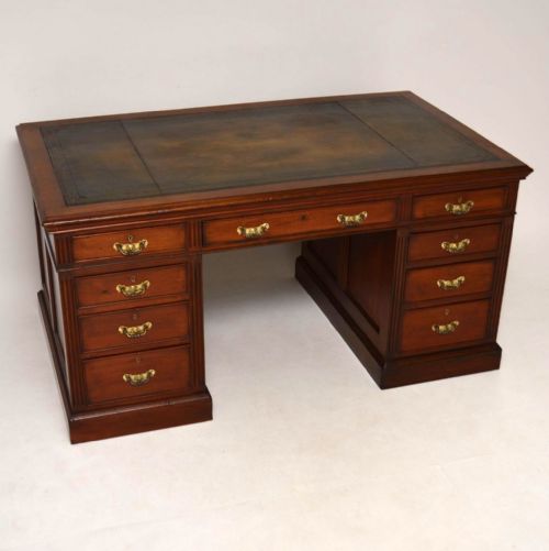 Large Antique Victorian Mahogany Pedestal Desk