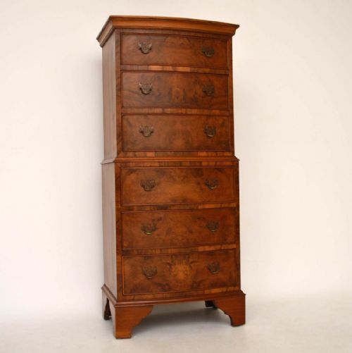 Antique Burr Walnut Bow Fronted Chest on Chest