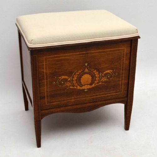 Antique Late Victorian Inlaid Rosewood Piano Stool