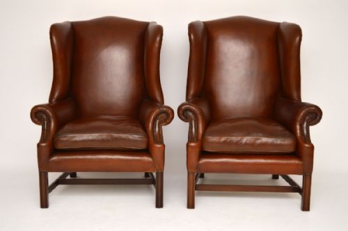 fig 1. Antique Chippendale Style Leather Wing Armchairs