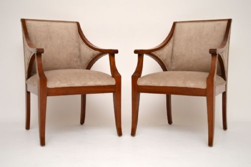 Stylish Pair of Antique Swedish Satin Birch Armchairs