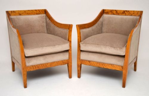 Pair of Antique Swedish Tiger Birch Armchairs