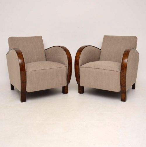 Pair of Swedish Art Deco Satin Birch Armchairs