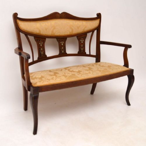 Antique Edwardian Inlaid Mahogany Settee