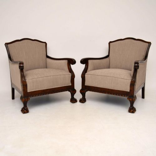 Pair of Antique Swedish Satin Birch Armchairs