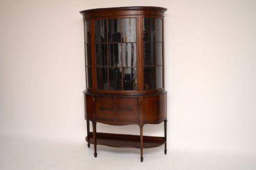 Antique Edwardian Bow Fronted Mahogany Inlaid Display Cabinet