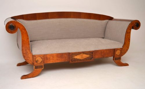 Large Antique Swedish Satin Birch Sofa