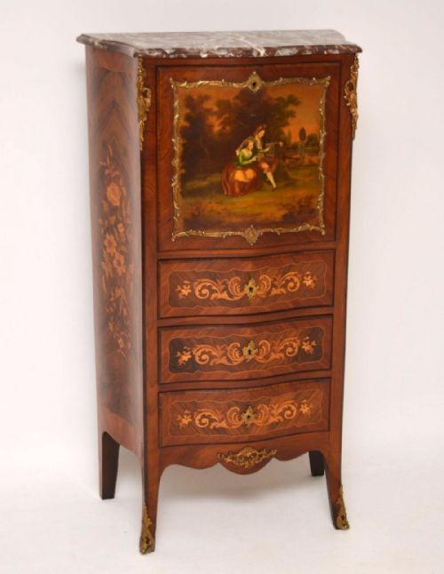 Antique French Inlaid Rosewood Marble Top Cabinet