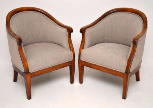 Smart Pair of Antique Swedish Satin Birch Armchairs