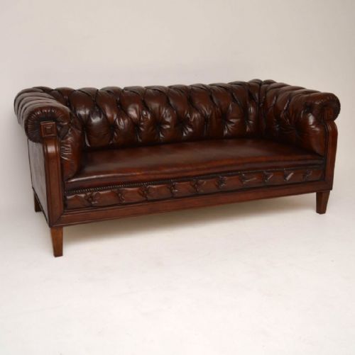 Antique Swedish Leather Chesterfield Sofa
