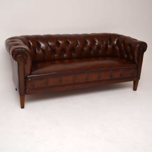 Antique Swedish Leather Chesterfield Sofa