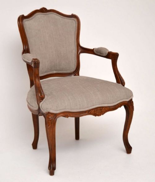 Antique French Walnut Salon Taupe Armchair