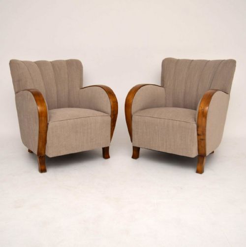 Pair of Swedish Art Deco Satin Birch Armchairs