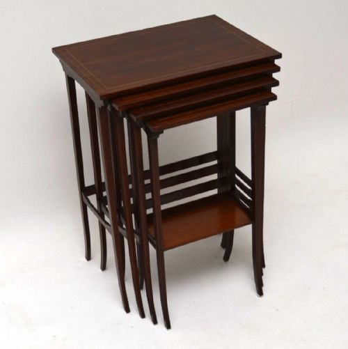 Antique Edwardian Inlaid Mahogany Nest of 4 Tables