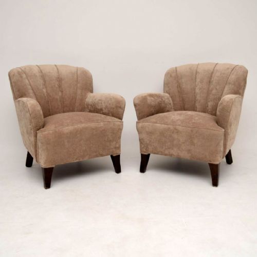 Pair of Antique Swedish Scallop Back Armchairs