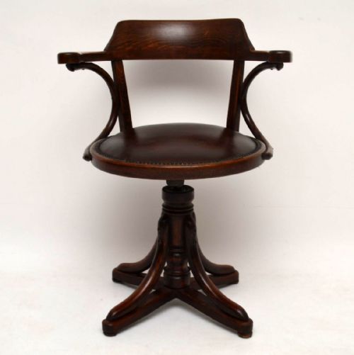 Antique Bentwood & Leather Desk Chair by Thonet