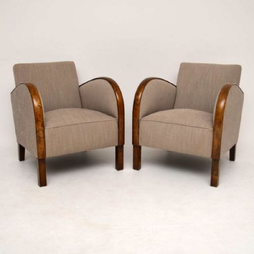Pair of Swedish Art Deco Satin Birch Armchairs