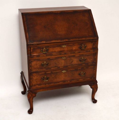 Antique Burr Walnut Writing Bureau by Waring & Gillows
