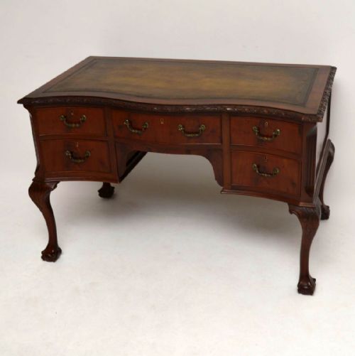 Antique Carved Mahogany Leather Top Desk
