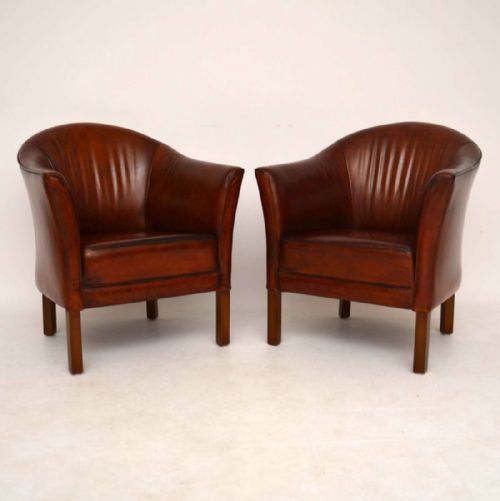 Pair of Swedish Antique Leather Tub Armchairs