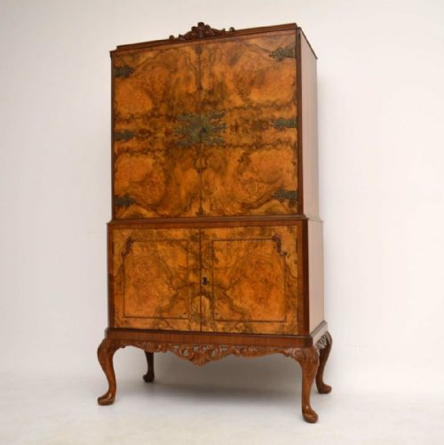 Antique Burr Walnut Cocktail Drinks Cabinet