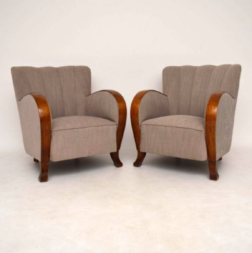 Pair of Swedish Satin Birch Art Deco Armchairs