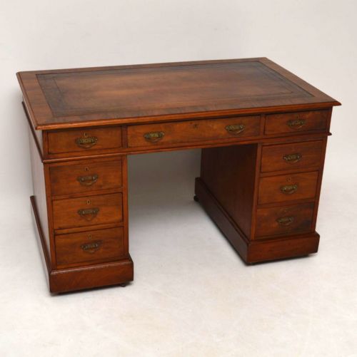 Antique Victorian Walnut Leather Top Desk