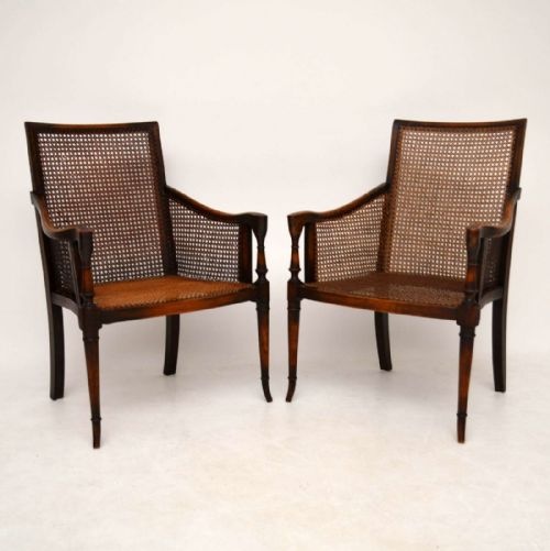 Pair of Antique Mahogany & Cane Armchairs