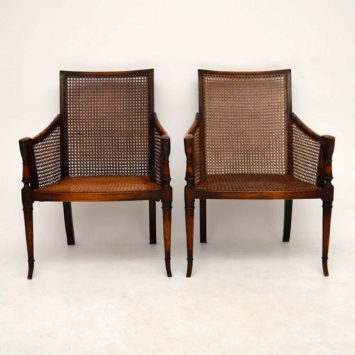 fig 1. Pair of Antique Mahogany & Cane Armchairs 