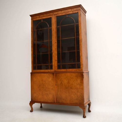 Antique Burr Walnut Bookcase Cupboard