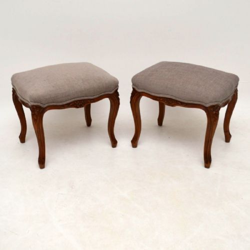 Pair of Antique French Walnut Upholstered Stools