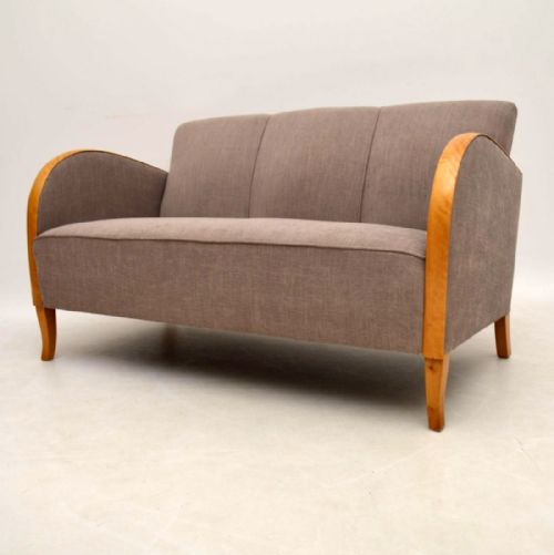Swedish Art Deco Satin Birch Upholstered Sofa