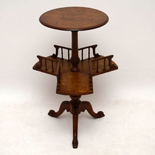 Antique Victorian Burr Walnut Revolving Bookcase / Table