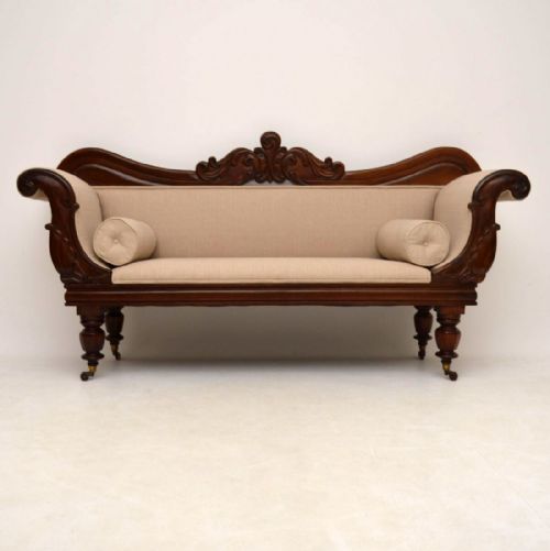 Antique William IV Carved Mahogany Upholstered Sofa