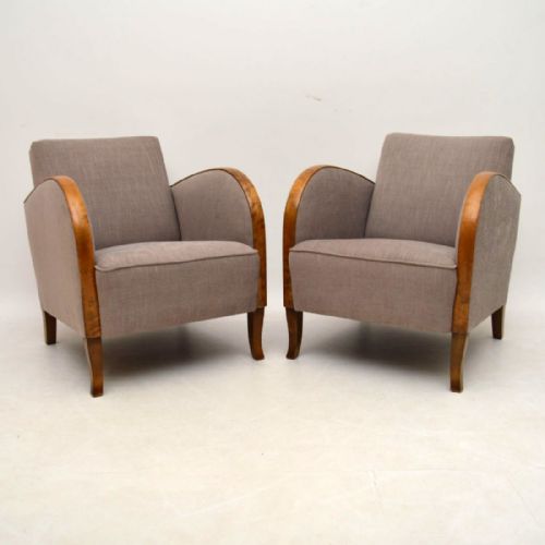 Pair of Swedish Art Deco Satin Birch Armchairs