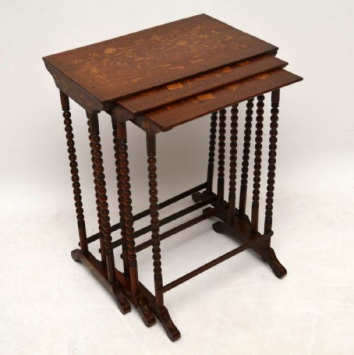 Antique Victorian Dutch Marquetry Mahogany Nest of 3 Tables