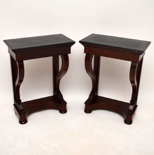 Pair of Antique Mahogany & Marble Side Tables
