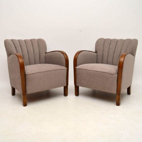 Pair of Swedish Art Deco Satin Birch Armchairs