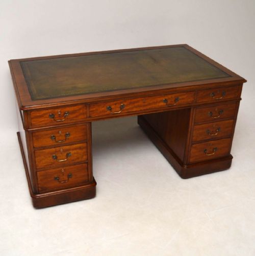 Large Antique Victorian Mahogany Pedestal Desk