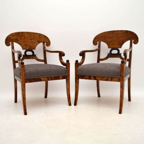 Pair of Antique Swedish Satin Birch Biedermeier Armchairs