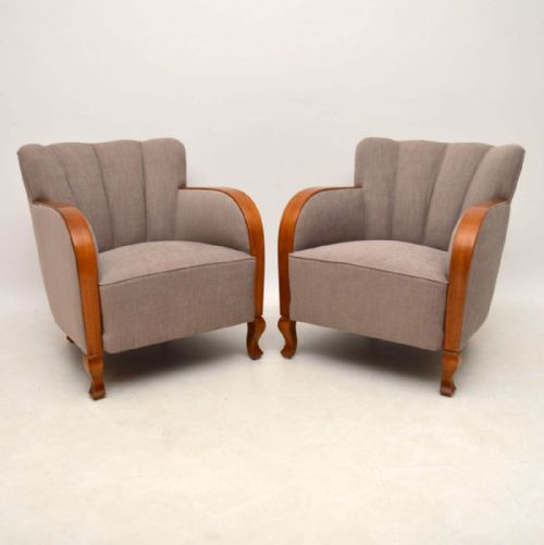 Pair of Swedish Art Deco Upholstered Armchairs