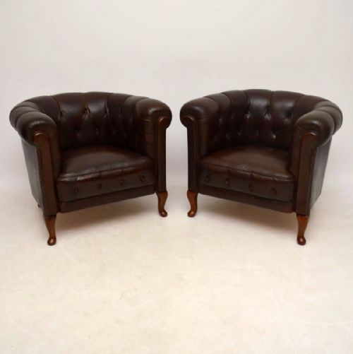 Pair of Antique Swedish Leather Armchairs