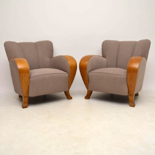 Pair of Art Deco Swedish Satin Birch Armchairs