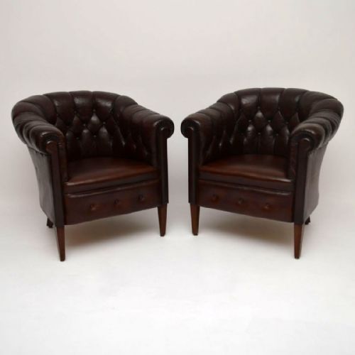 Pair of Antique Swedish Leather Armchairs